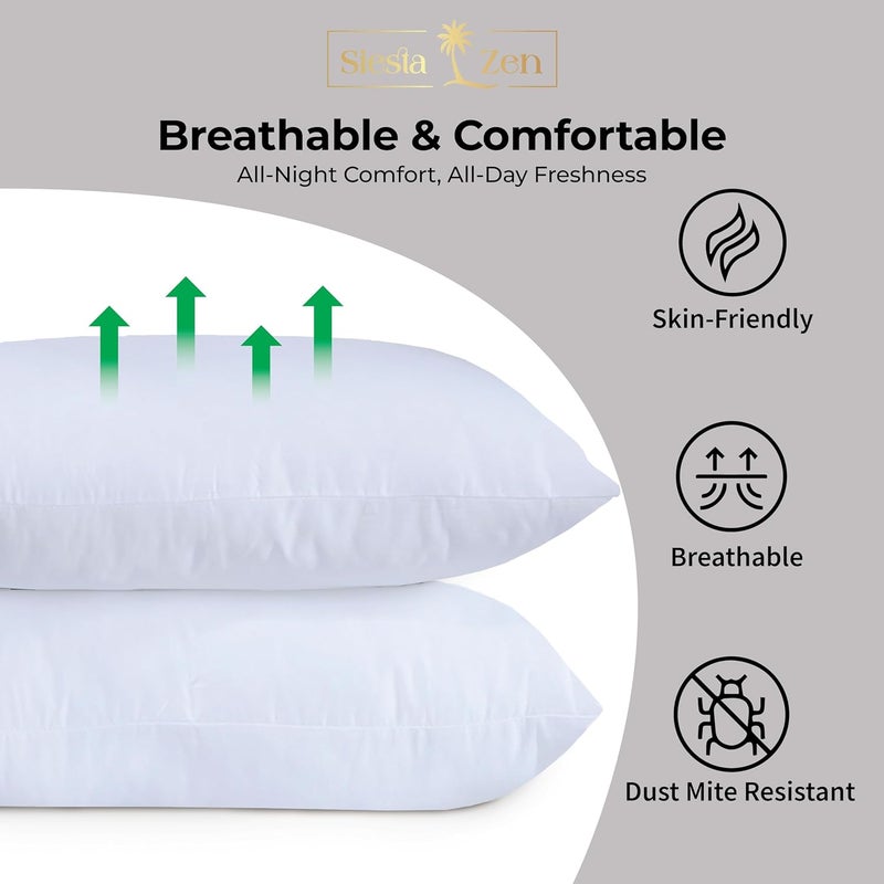Siesta Zen Hotel Quality Pair of Standard Hollow-fiber Filled Pillows - Breathable, Hypoallergenic, Plush Down Alternative - Image 3
